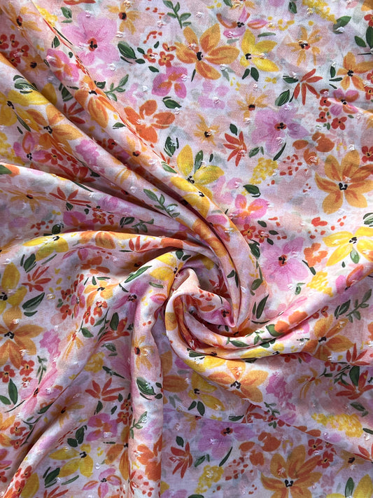 Pink Floral Viscose Dobby