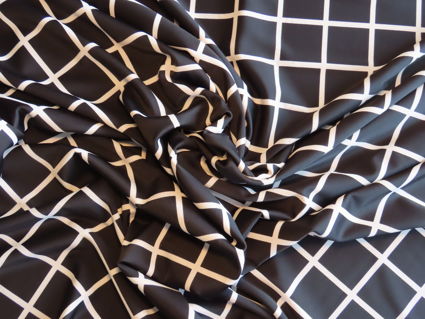 Black and White Checkered Swimwear Fabric