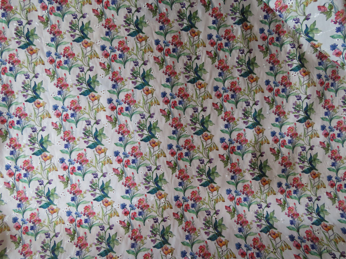 Floral Bouquets Polycotton Broderie Anglaise