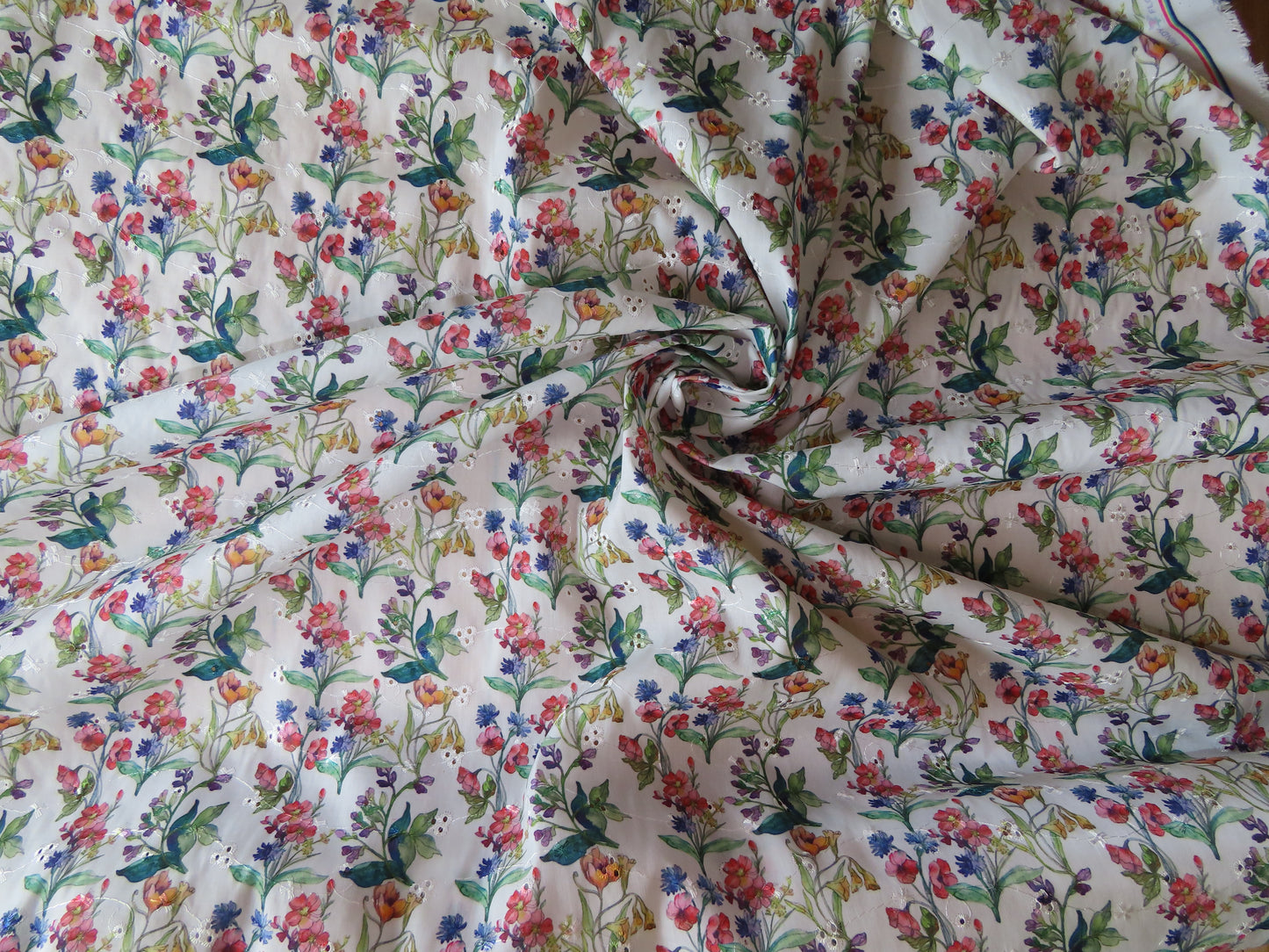 Floral Bouquets Polycotton Broderie Anglaise