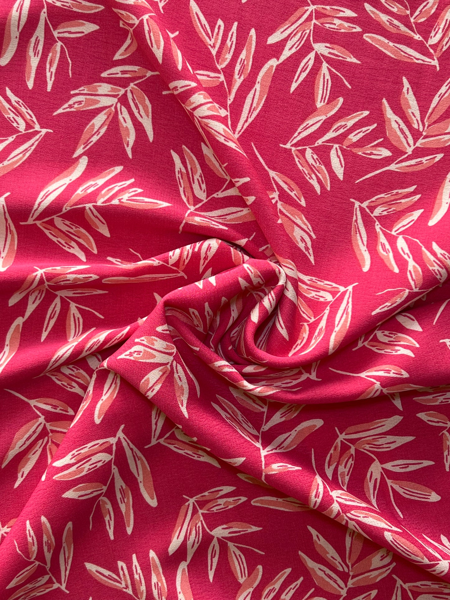 Cream Leaves on a Vibrant Pink Viscose