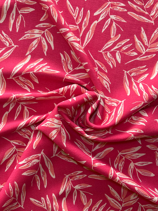 Cream Leaves on a Vibrant Pink Viscose