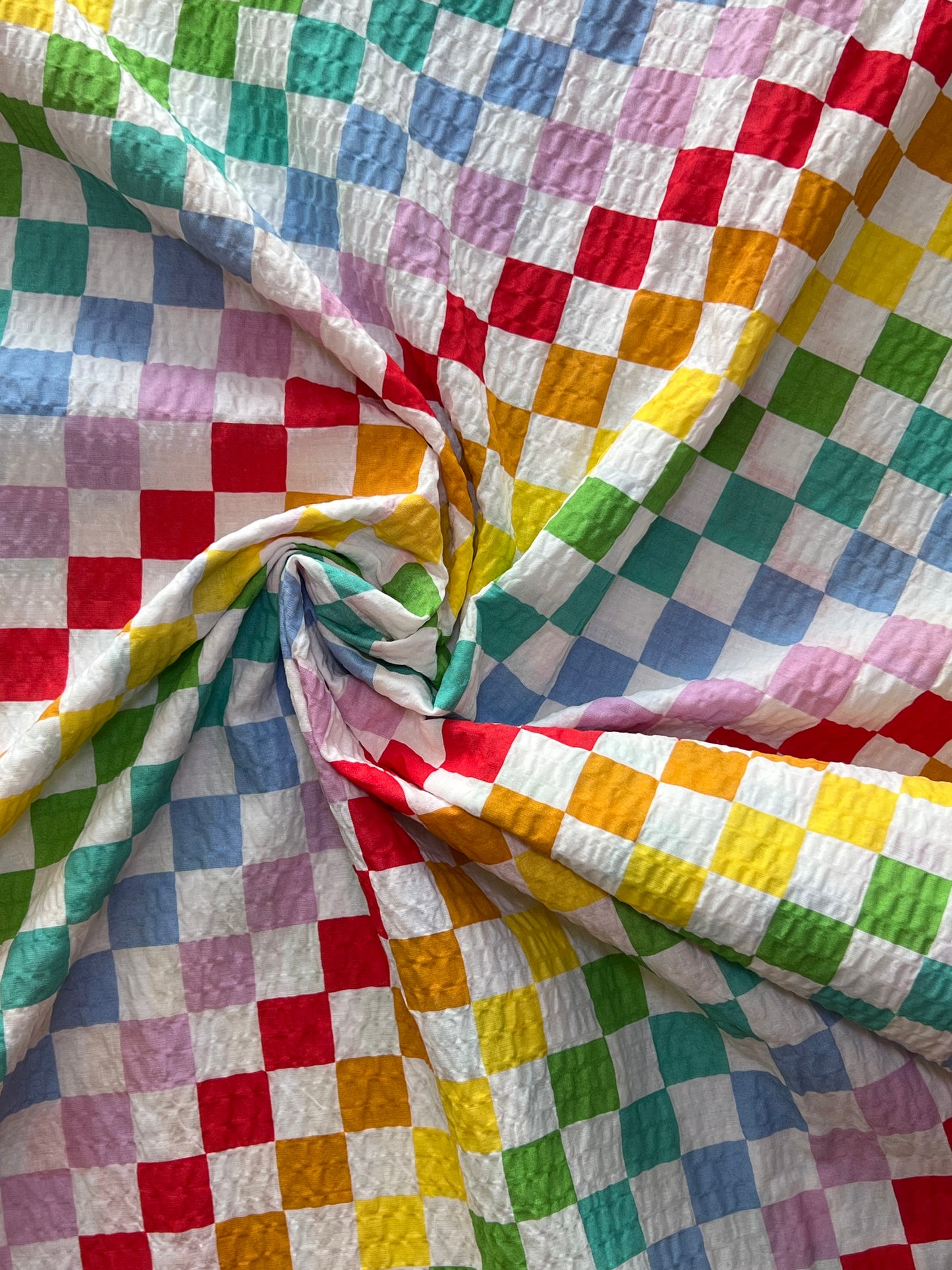 Rainbow Checker Board Cotton Seersucker