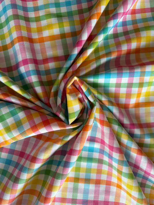 White Rainbow Poly Viscose Tartan