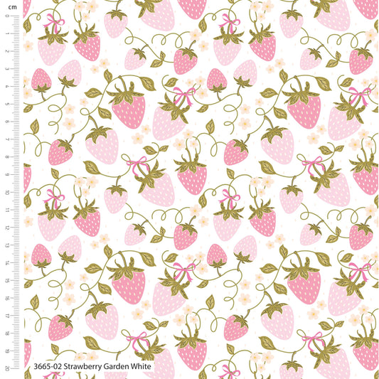 PREORDER The Crafty Pie - Sweet Blooms Strawberry Garden White Cotton