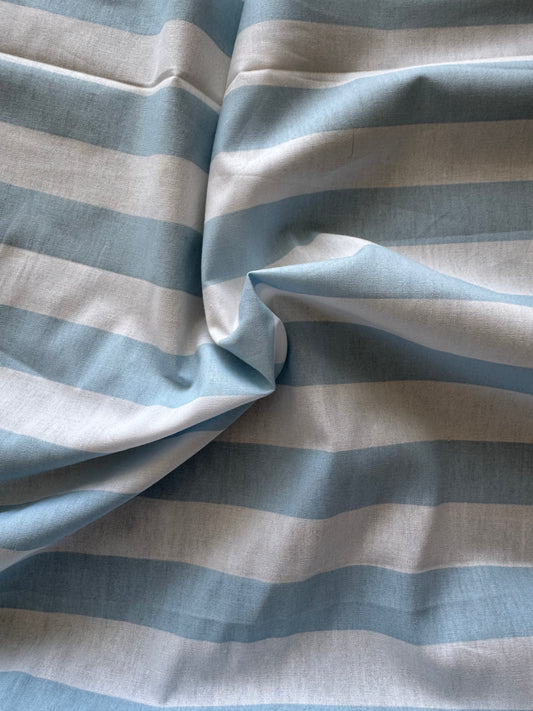 Wide Stripe Cotton Poplin - Light Blue