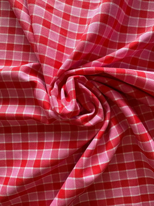 Pink & Red Poly Viscose Tartan