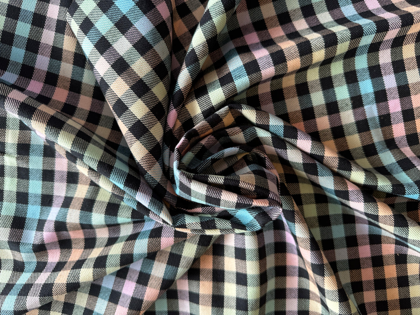 Black Rainbow Poly Viscose Tartan