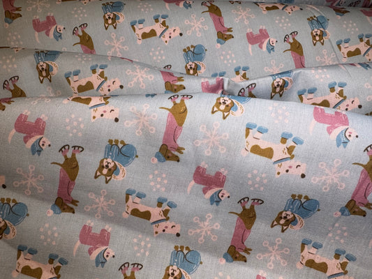 Christmas Dogs Poly Cotton Fabric