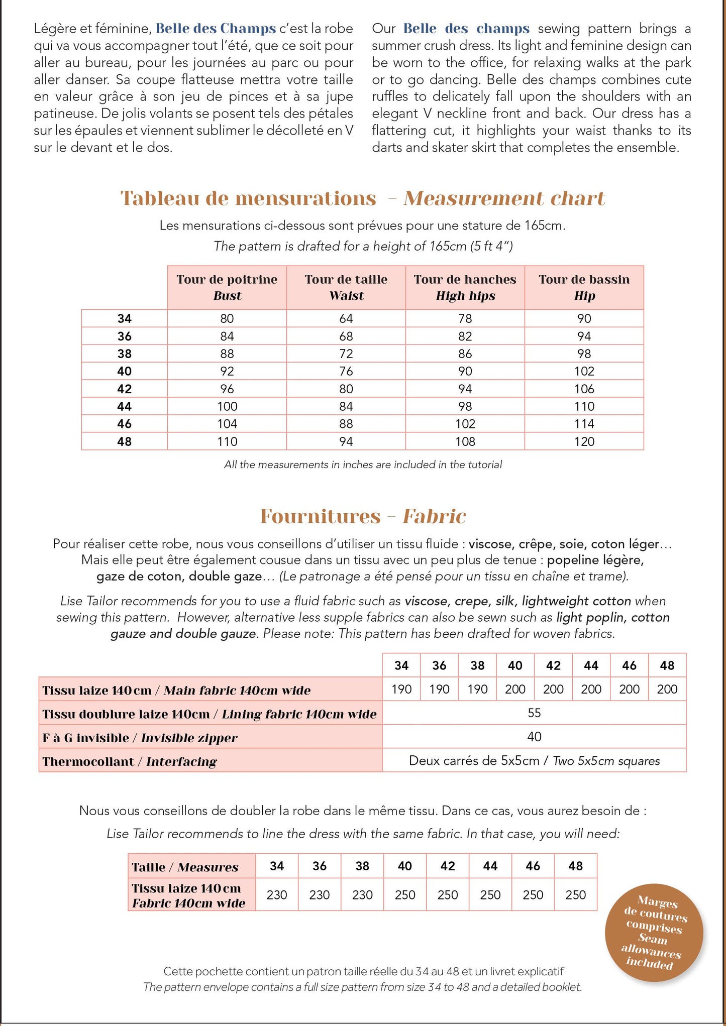 Lise Tailor Sewing pattern - Belle des champs